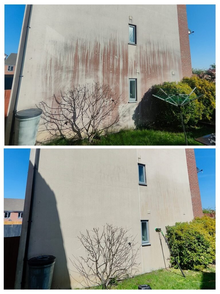 Side of a building being cleaned - Bristol Pressure Washing