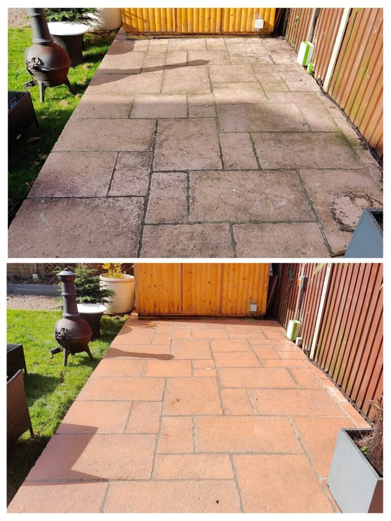Patio Slabs before and after cleaning in Bristol