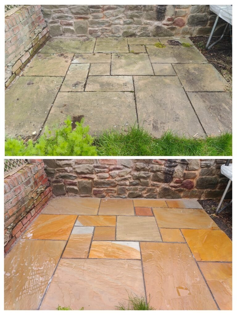 Small Area of Colourful Indian Sandstone Patio Cleaning Bristol
