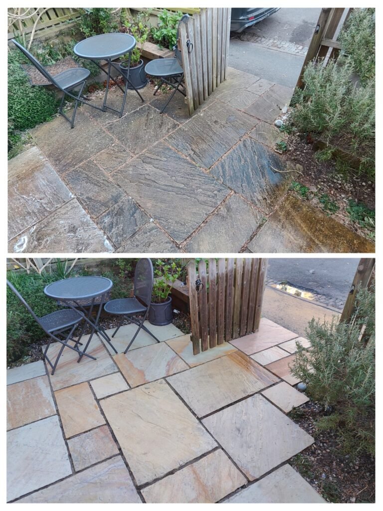 Sandstone Patio Cleaning in Bristol - Before/After Photo