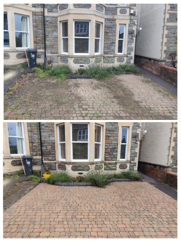 Before after of brick paving driveway in clifton