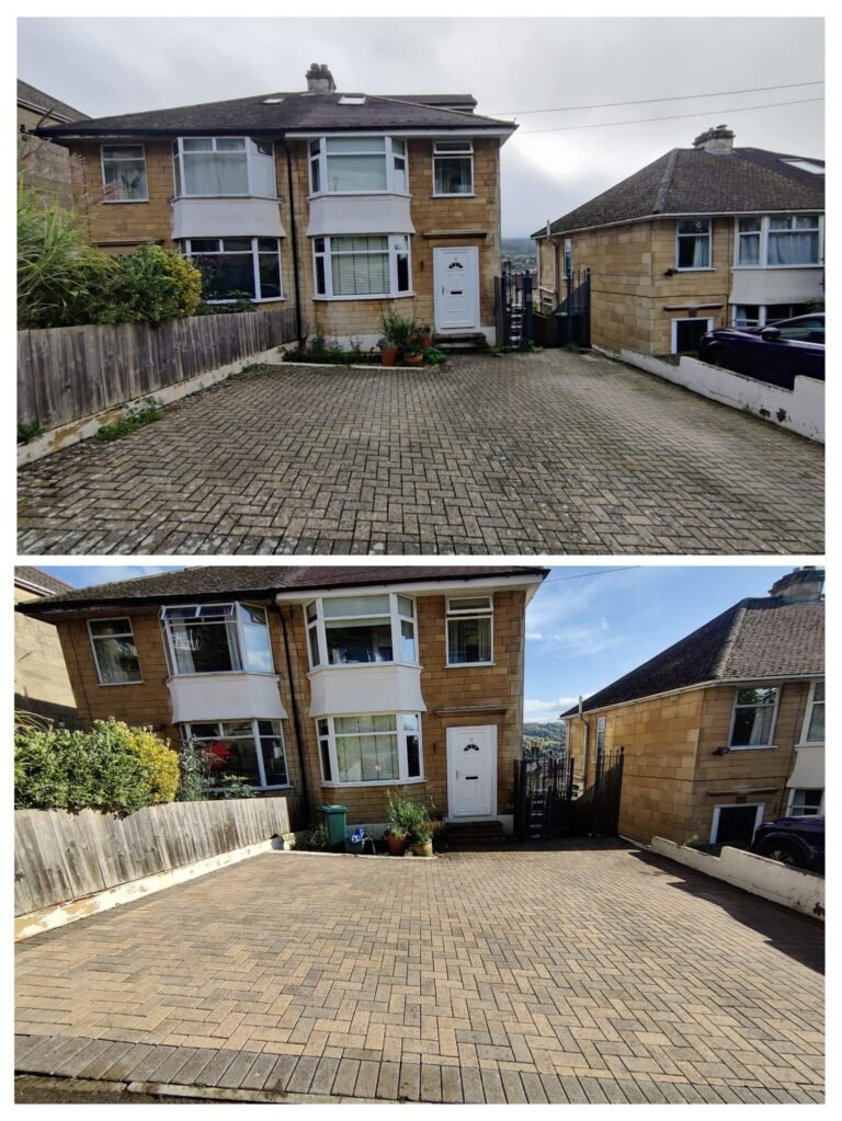 brick paving driveway cleaning in stoke bishop - before and after photos